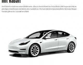 Fleetpool/Shell E-Auto-Abo: Tesla Model 3 mit Rabatt.